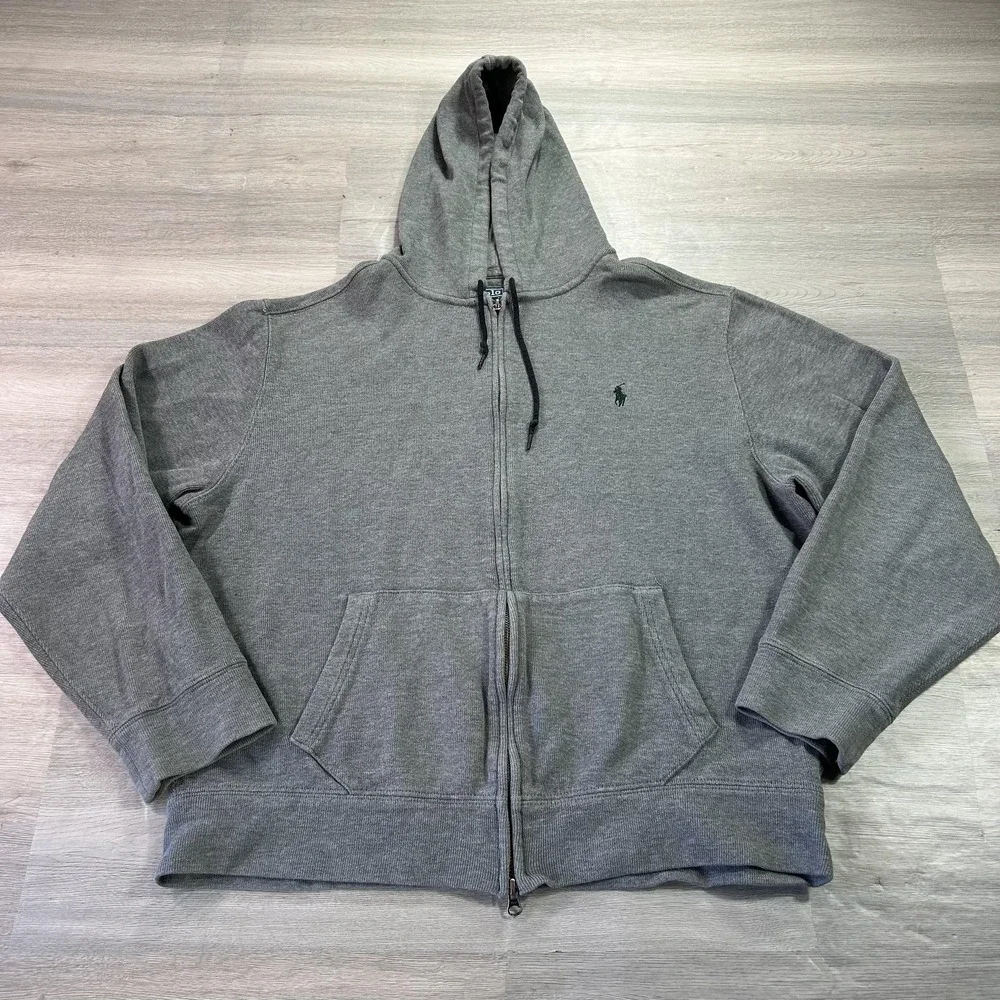 Polo Ralph‎ Lauren Hoodie Mens XL Gray Full Zip Sweatshirt Pony Logo Pockets
